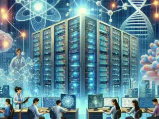 "Researchers using Nvidia technology in a university lab for AI-driven drug discovery programs, showcasing collaboration between academia and industry."