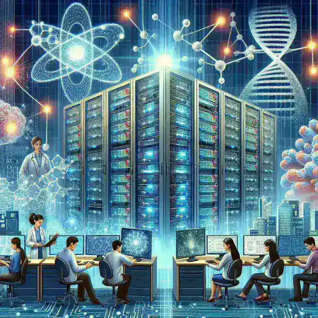 "Researchers using Nvidia technology in a university lab for AI-driven drug discovery programs, showcasing collaboration between academia and industry."