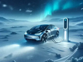 "Electric vehicle undergoing performance testing in extreme cold weather conditions during the Arctic Challenge, showcasing durable design and efficiency in frigid temperatures."