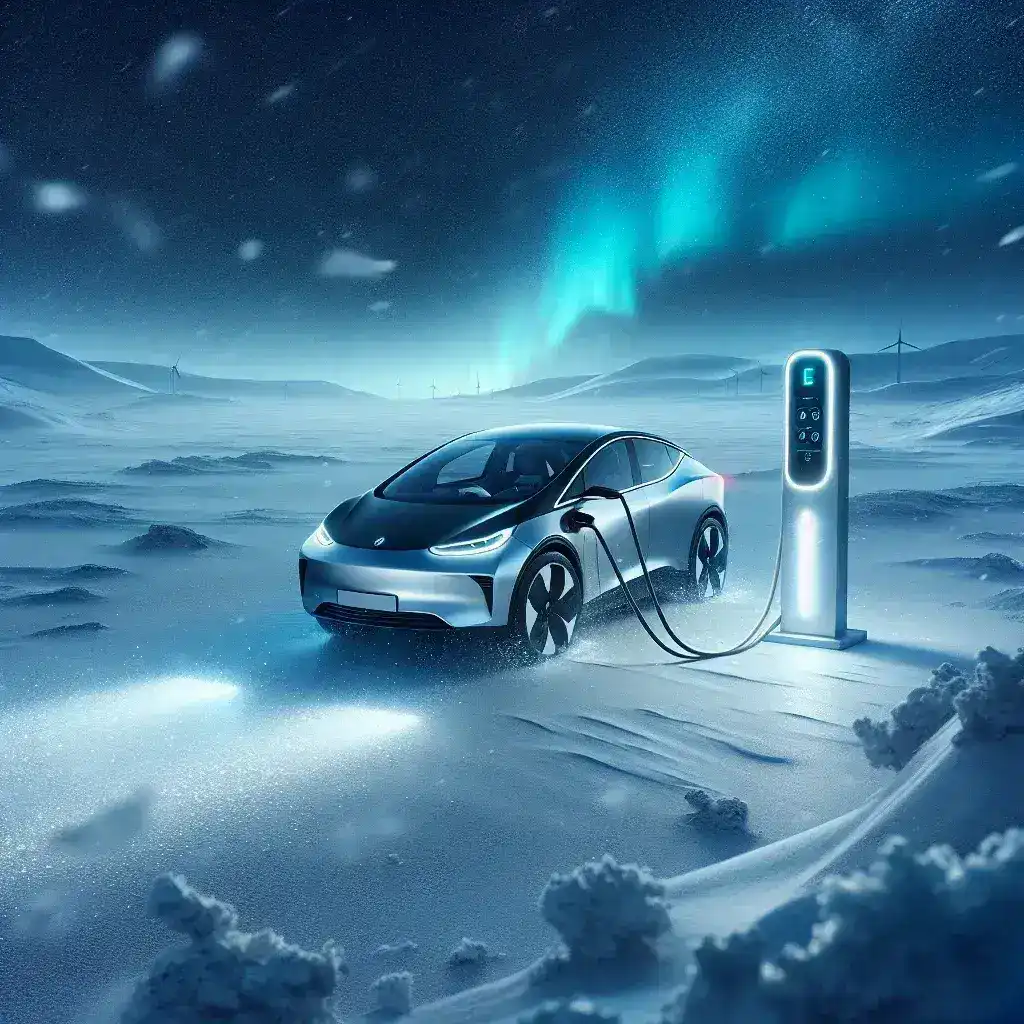 "Electric vehicle undergoing performance testing in extreme cold weather conditions during the Arctic Challenge, showcasing durable design and efficiency in frigid temperatures."