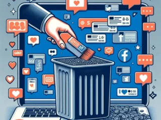 Alt text: "Step-by-step guide to permanently deleting old social media accounts on various platforms, featuring a laptop with social media logos and a delete confirmation screen."