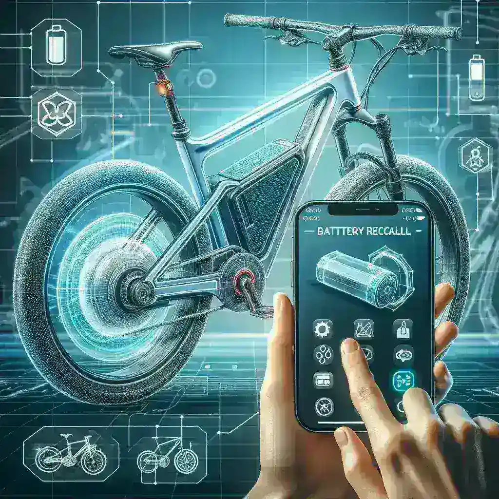 "Close-up of eBike with UL battery markings displayed, illustrating new safety standards and recall lookup features in companion apps for enhanced consumer protection."